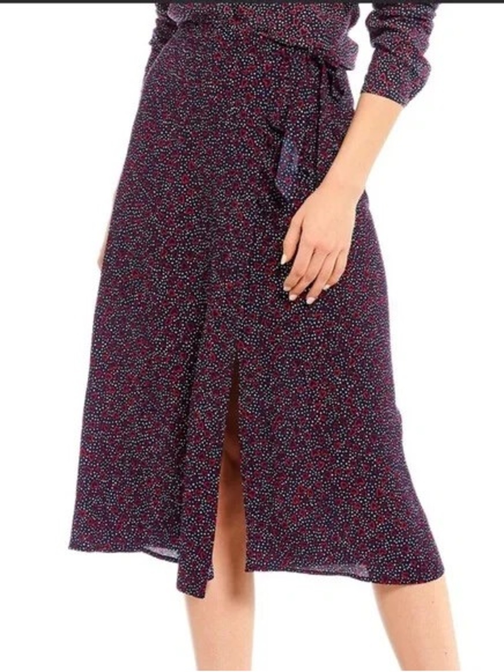 Joules Navy Floral Midi Skirt with Front Slit